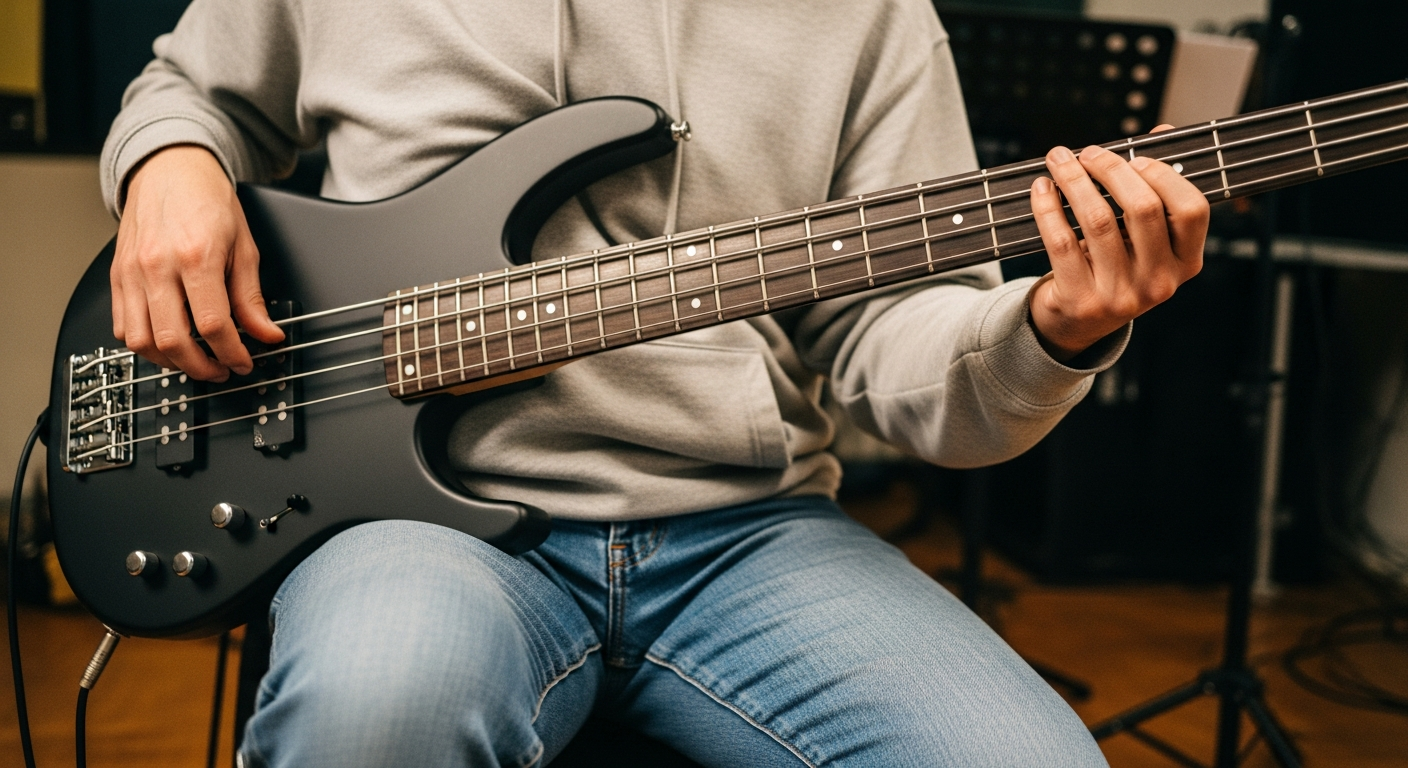 Organização das notas no braço do Contrabaixo